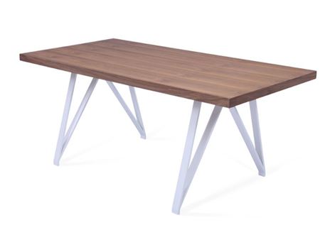 6125DT - White Metal Based Table With Walnut Wood Top
