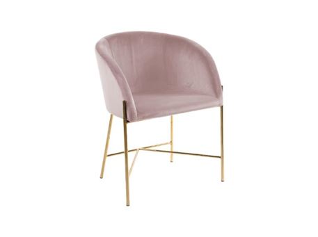 NELSON - Light Pink Fabric Dining Chair With Armrest And Gold Base