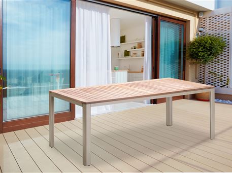 862TT4 - Champagne Outdoor Aluminum Dining Table With Teakwood Top