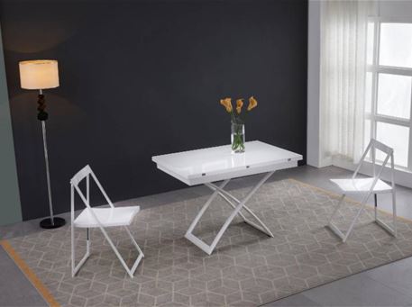 B2251 - High Gloss Full White Adjustable Dining Table