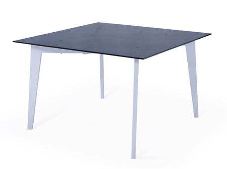 6266DT - White Metal Based Square Table With Smoked Tempered Glass Top