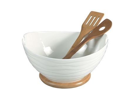 HT910768W - Salad Bowl With Bamboo Base