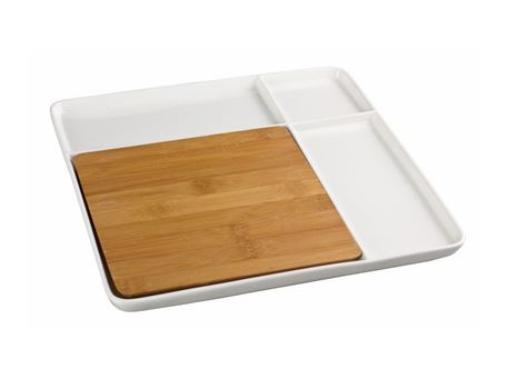 HT920872W - Square Plate With Bamboo Board