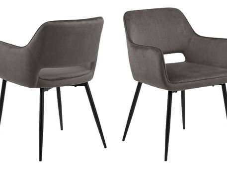 RANJA - Dark Grey Fabric Dining Chair With Armrest