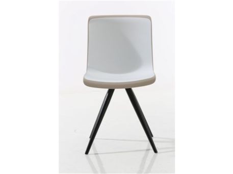 S079C - White And Taupe Dining Chair With Black Metal 