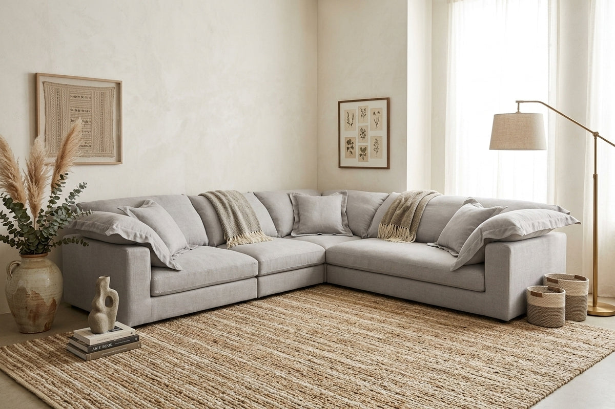 SYBIL-Grey Corner with Fluffy Back Seats
