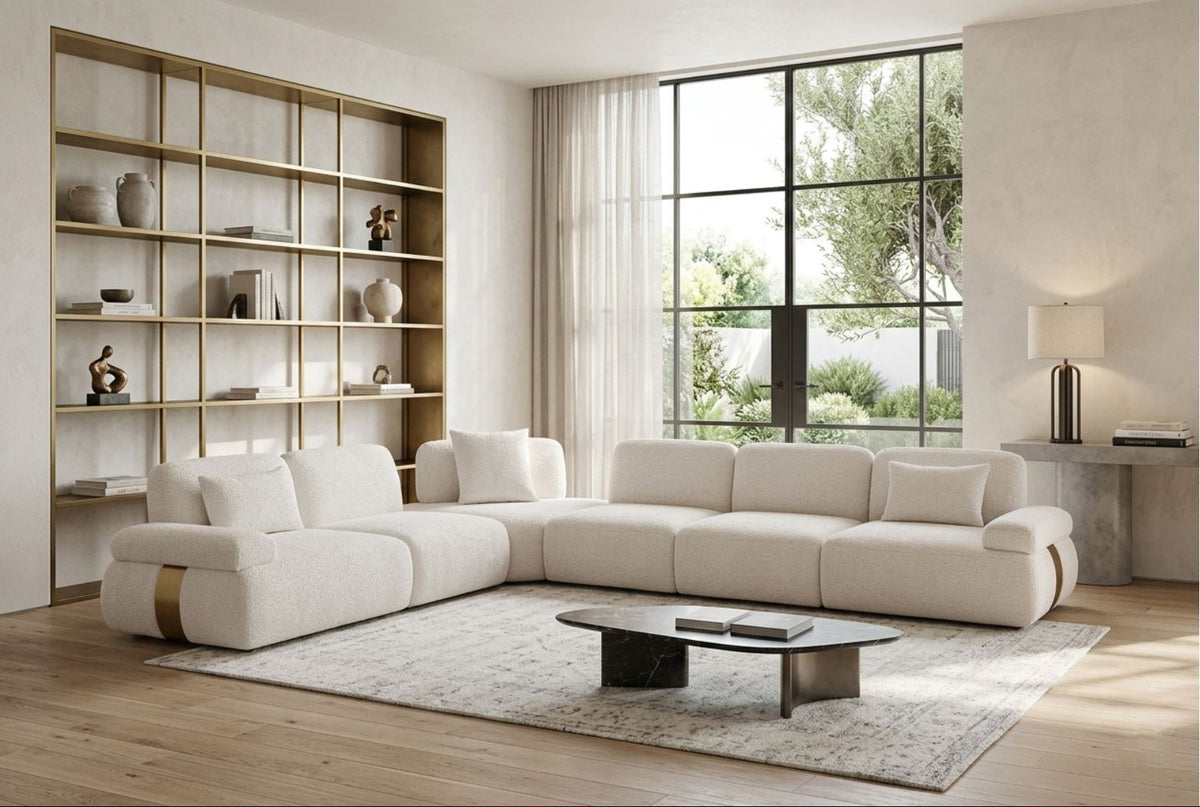 CLOUD - Off-White Modern Sectional Sofa with Armless Chair