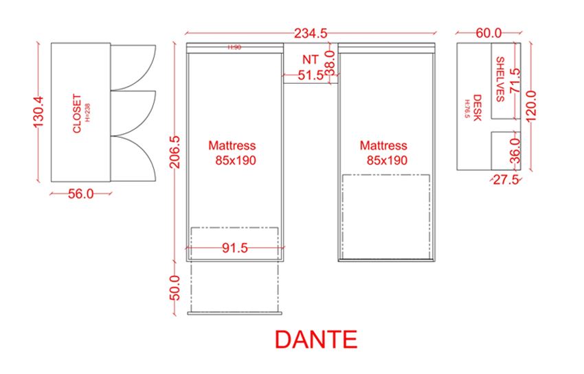 DANTE-BLUE - Blue Single Bed