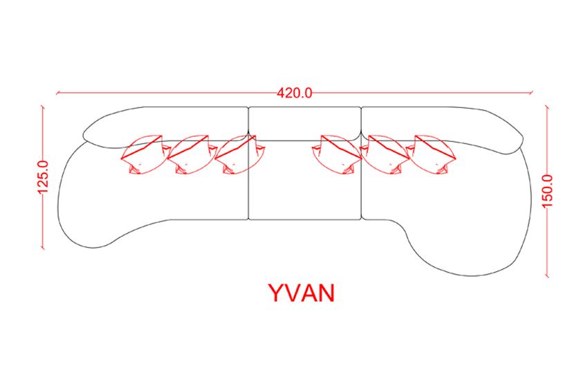 YVAN - Grey Curved Modern Sofa