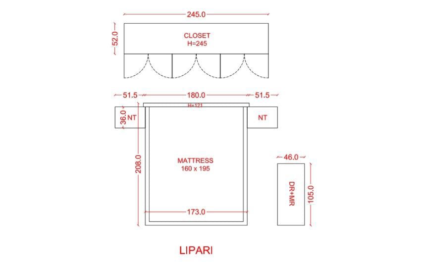 LIPARI - Queen Size Bedroom Set With a 6-Door Closet