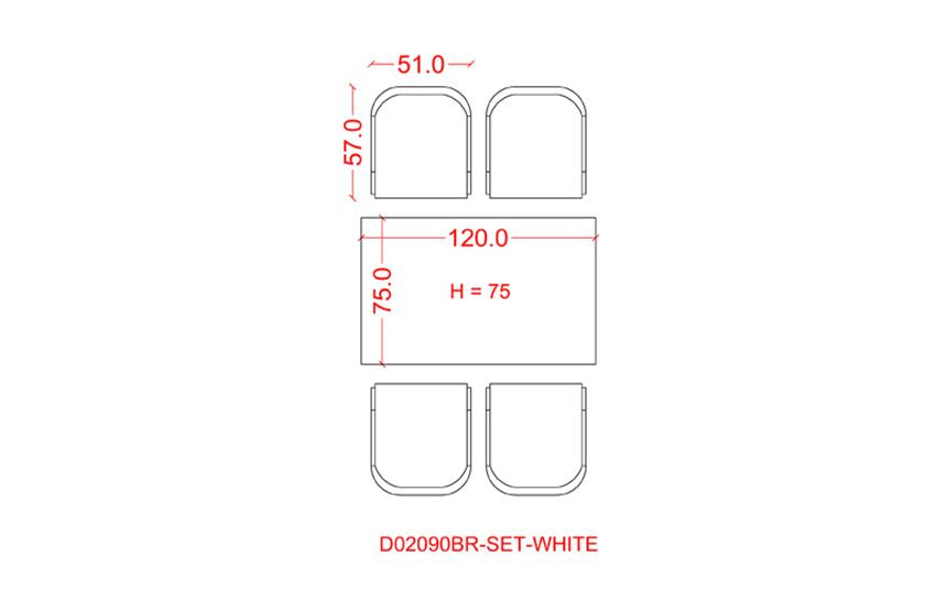D02090BR - White dining table with matching chairs.