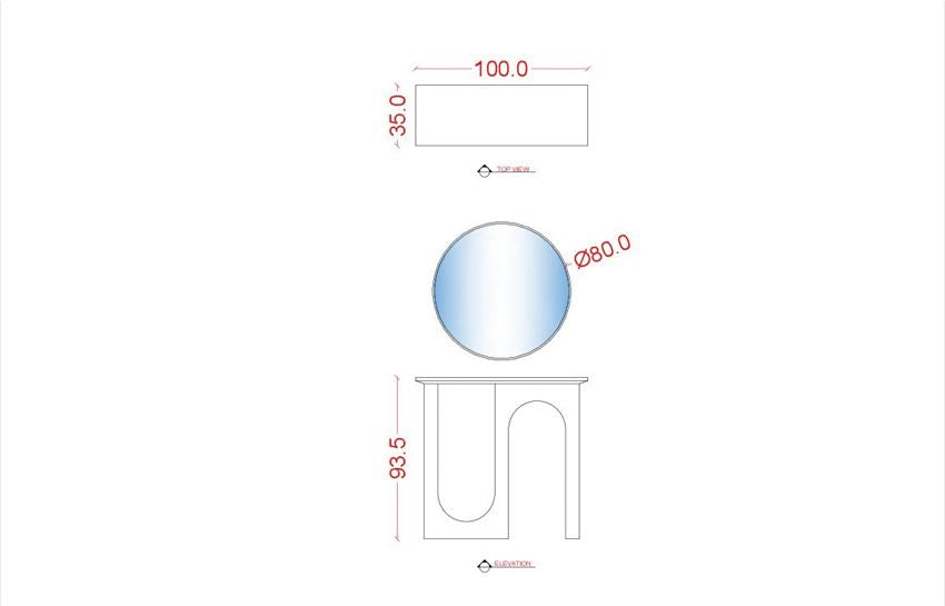 SOLARE - Local circular console and mirror.