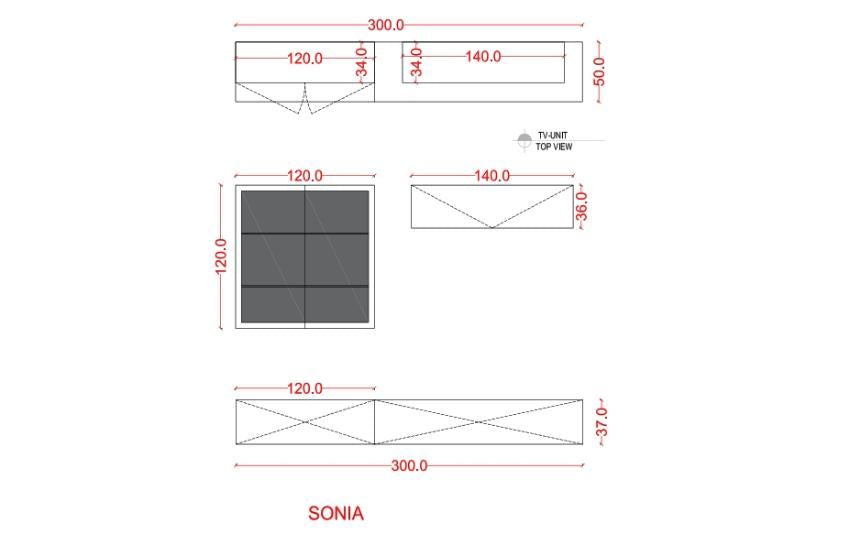 SONIA - Greige colored tv cab with storage.