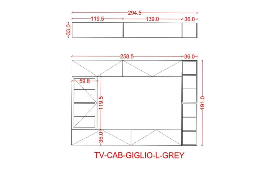 GIGLIO-L-GREY-Wall Tv Unit Cabinet