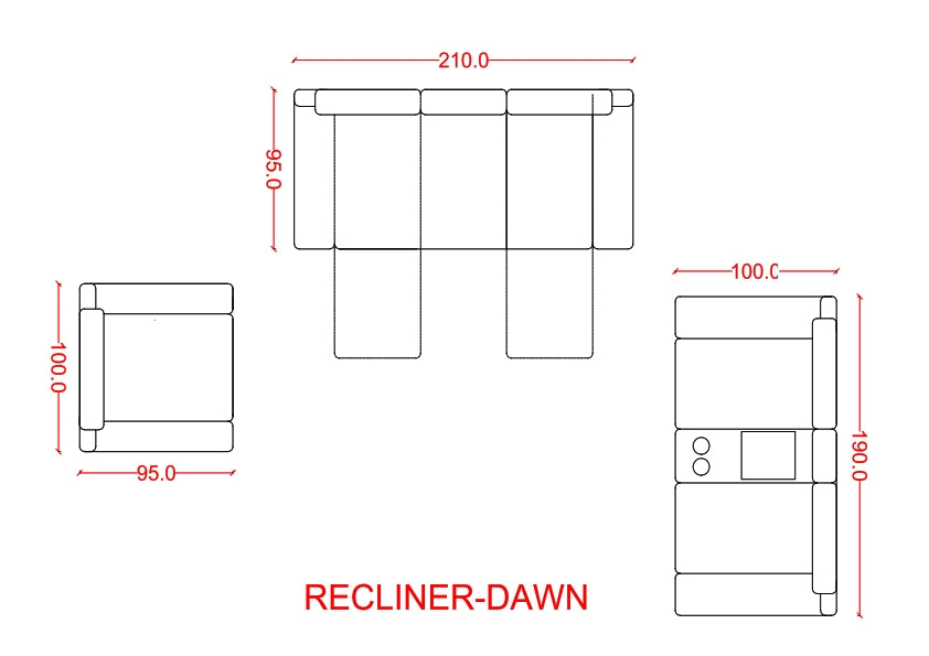 DAWN-Recliner Living Room Sofa Set Grey