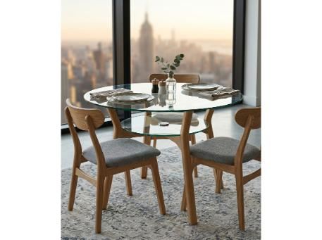 RT-S142 - Clear Glass Top With Natural Wood Legs