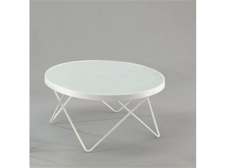 Basiola - White Round Coffee Table With Tempered Glass Top