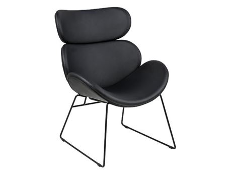 CAZAR - Black Leather Lounge Chair With Metal Base