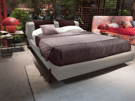 FUTON -  Modern Full Grey Leather And Brown Fabric King Size Bed