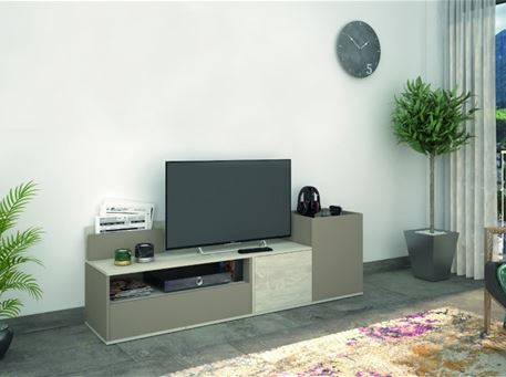 1043 - Light Walnut And Grey Low  Tv Cabinet 