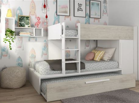 1401 - White Bunkbed With Drawers And Wardrobe