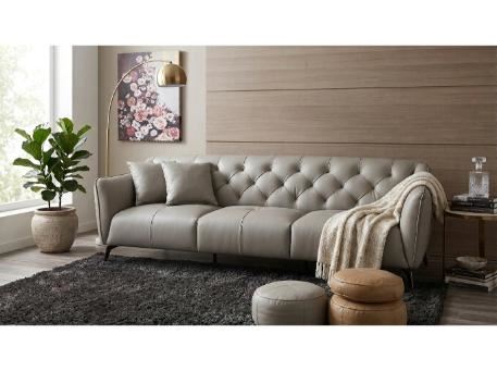 SALVA-L - Grey Leather 3-Seater Sofa 