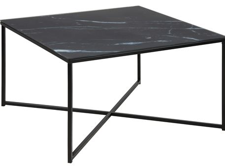 ALISMA - Black Marble-like Glass Square Coffee Table 