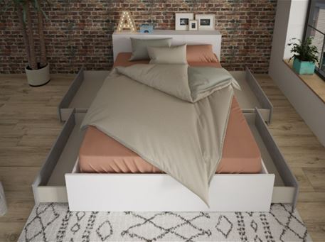 JAZZ - White And Grey Single Bed With 4 Drawers & Movable Night Stands