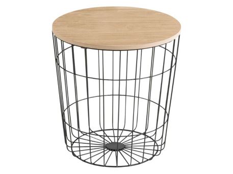 LOTUS - Metal Base Round Side Table With Wooden Top