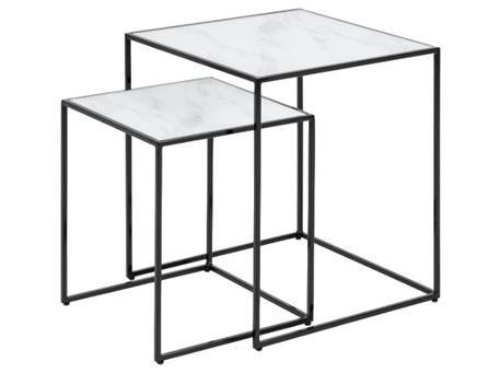 BOLTON - Set of 2 Marble Clear Glass Nesting Tables With Metal Base