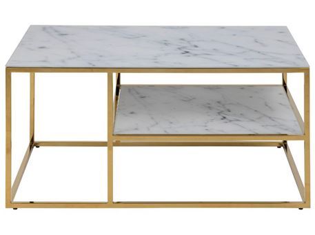 ALISMA -White Marble Glass With Gold Base Coffee Table