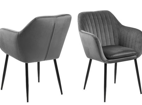 EMILIA - Dark Grey Dining Chair With Vertical Stitching And Arm Rests