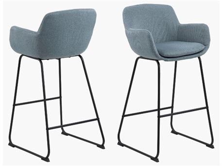 LISA - Light Blue Fabric Bar Stool With Metal Base