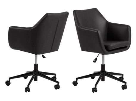 NORA - Black Leather Desk Chair With Armrests 