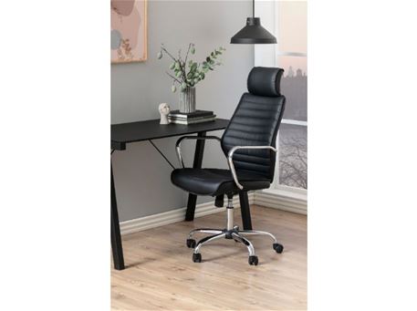 EARTH - Black Leather Desk Chair With Headrest