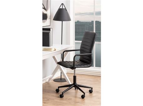 WINSLOW - Black Leather Desk Chair With Horizontal Stitchings