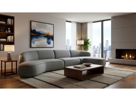 YVAN - Grey Curved Modern Sofa