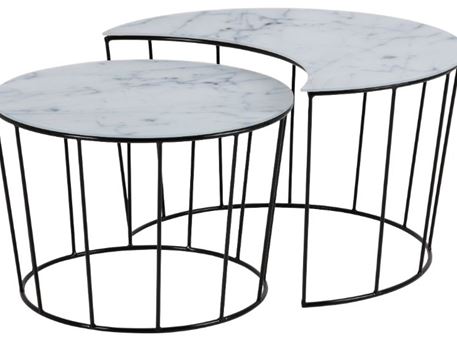 SUNMOON - Round Coffee Table Set With Marble Glass Top