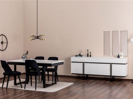 LINE - White Modern Dining Set With Extendible Table