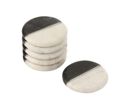 7119 - Set Of 6 Black And White Marble Coasters
