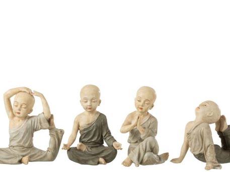 11606 - Set Of 4 Grey Poly Marble Yoga Monks