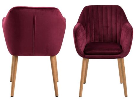 EMILIA Bordeaux Dining Chair With Vertical Stitching And Arm Rests