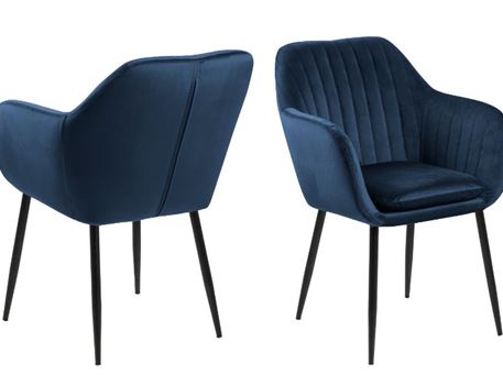 EMILIA - Dark Blue Dining Chair With Vertical Stitching And Arm Rests