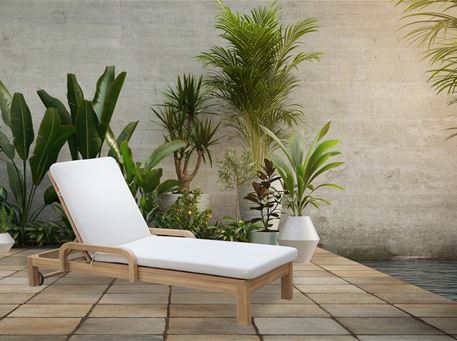 RIMINI - Light Teak Look Sun Lounge With Beige Linen