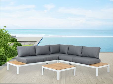 CLAY.WHT - Outdoor White Aluminum Base Sectional Sofa With Coffee Table