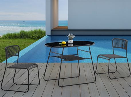 RC 2202 - Oval Black Outdoor Low Dining Table With 2 Chairs