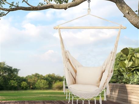 HC007 - Hammock Chair With Wooden Bar And 2 Cushions