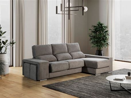 BOTERO - Grey Sectional Sofa With Adjustable Sliding Seats And 2 Poufs on The Side