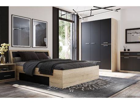 KLEO - Black and  Oak Colored Double Bedroom Set