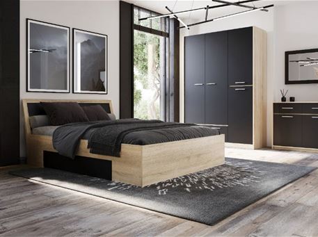 KLEO - Black and  Oak Colored Double Bedroom Set